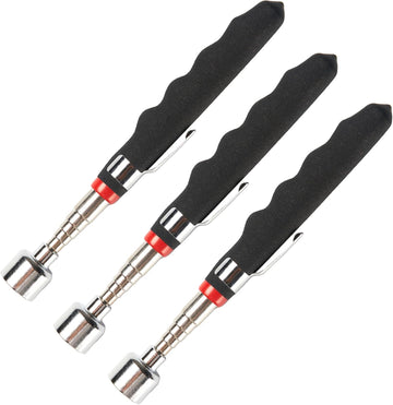 Telescoping magnetic pickup tool, 31-inch extendable with comfortable grip for easy use in tight spaces.